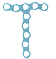 EickLoxx Micro Bone Plate, T-plate, 10 holes, system 1.0, light blue, dimensions (in mm): L 23.5 x W 19.5 x W 3.5 x H 1.0